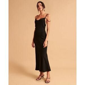 ABERCROMBIE & FITCH Women’s Black Cowl Neck Slip Maxi Dress size XSP